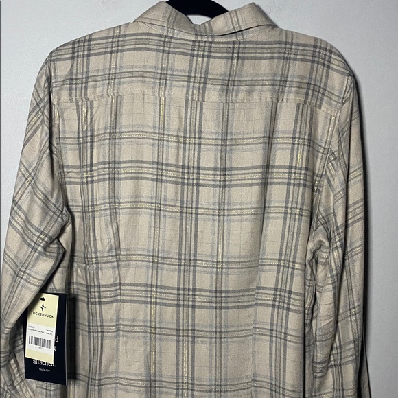 Tuckernuck Ruffle Blouse NWT Women’s XXL Tan Plaid Long Sleeve Collared Shirt - Picture 11 of 15